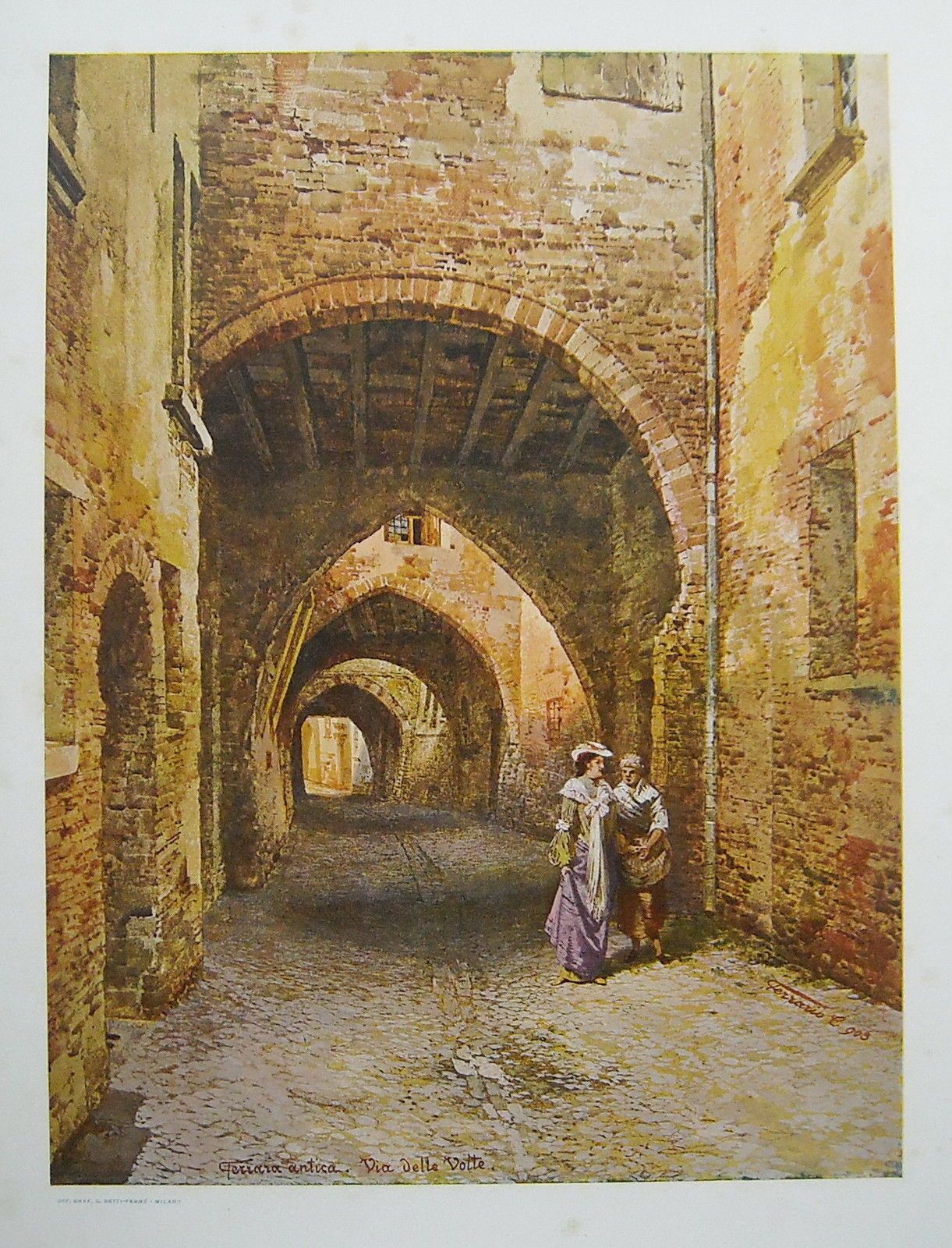 Stampa Antica Via Delle Volte, Ferrara. Carlo Ferrario, 1903