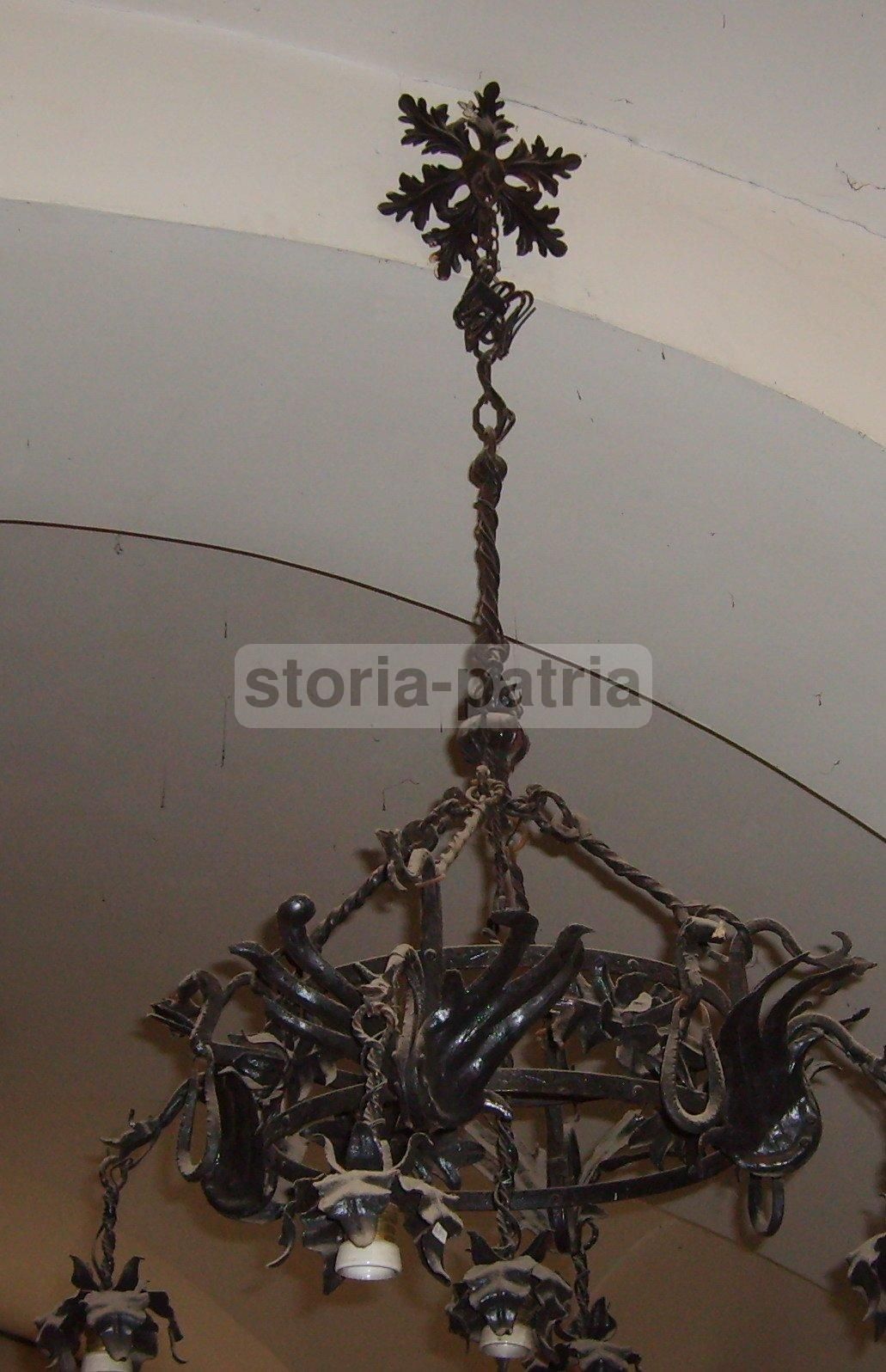 Lampadario Liberty In Ferro Battuto Con Draghi Alati, Inizio '900
