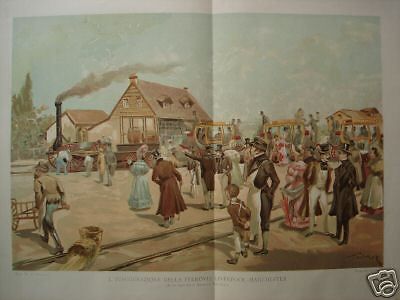 Ferrovia Liverpool Manchester. Cromolitografia Di Rodolfo Paoletti, Fine XIX Secolo.