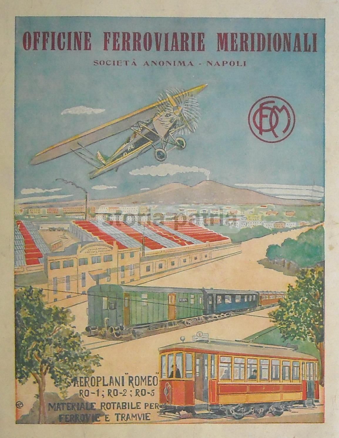 Pubblicità Officine Ferroviarie Meridionali Napoli Aeroplani Romeo