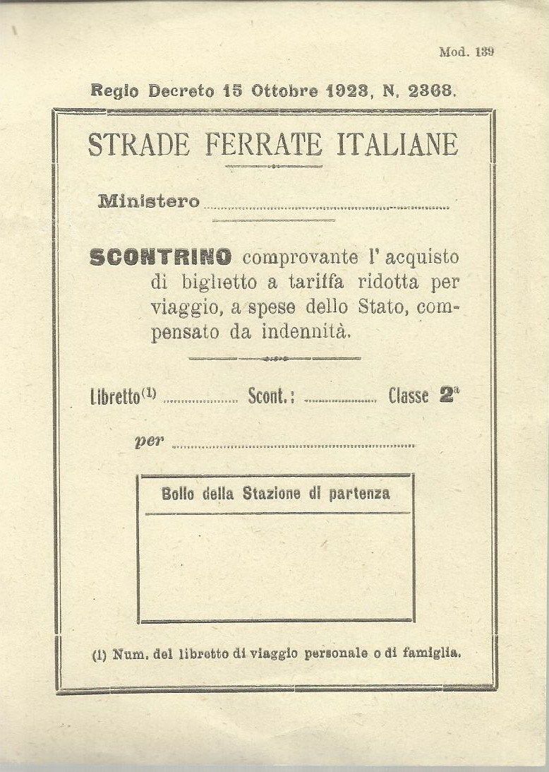 Scontrino Strade Ferrate Italiane, Anni '20 '30