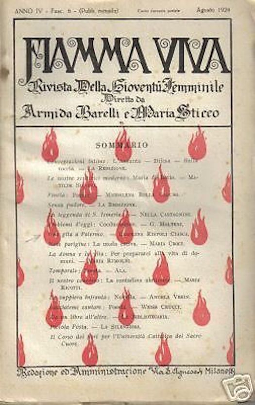 Fiamma Viva, Agosto 1924. Rivista Della Gioventù Femminile