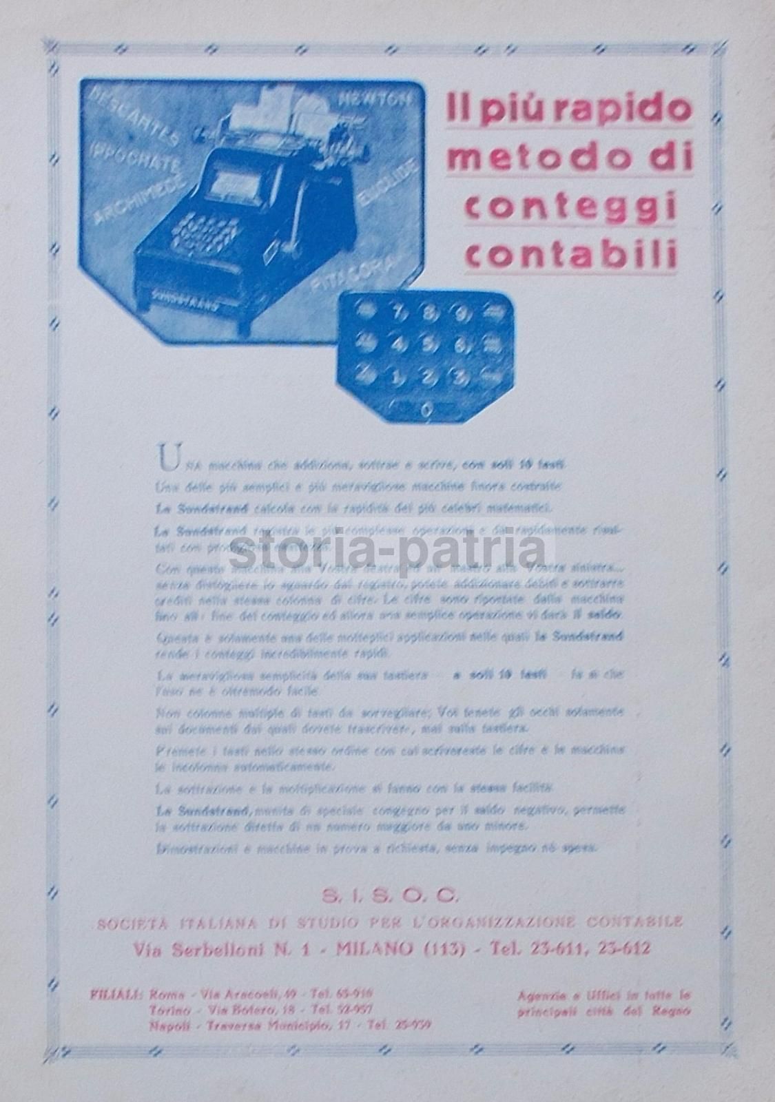 Fiera Di Milano 1930 Copertina Enios Calcolatrice Sundstrand