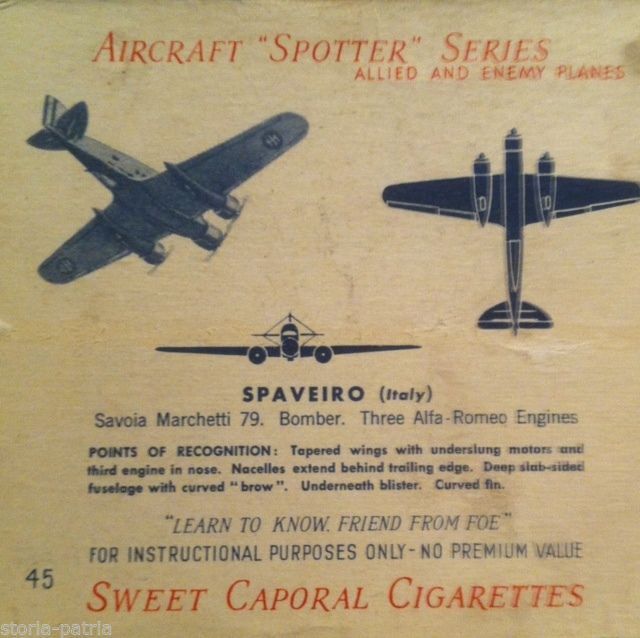Figurina Savoia Marchetti 79 Bomber Sweet Caporal Cigarettes Anni '30