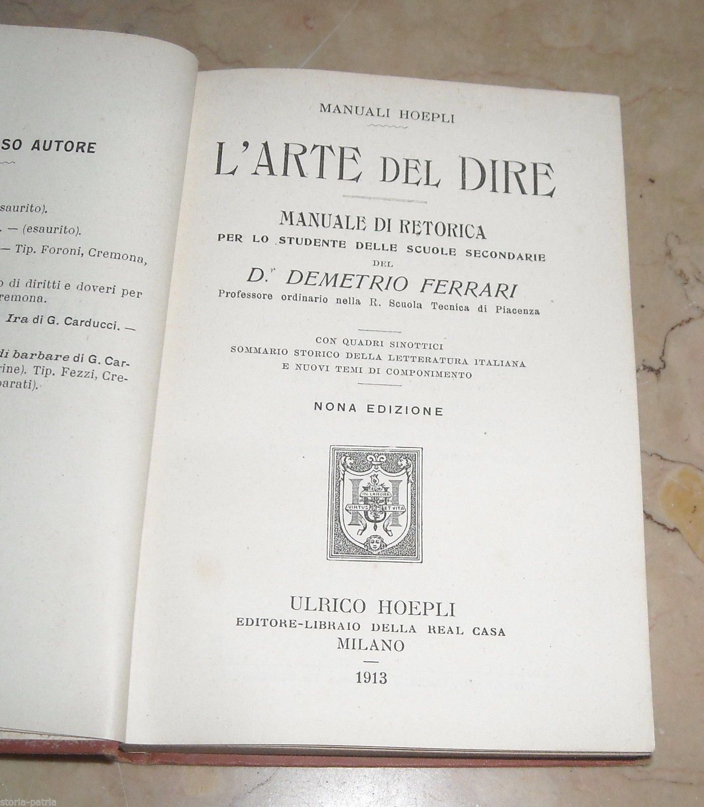 L'Arte Del Dire Di D. Ferrari, Manuale Di Retorica Hoepli 1913