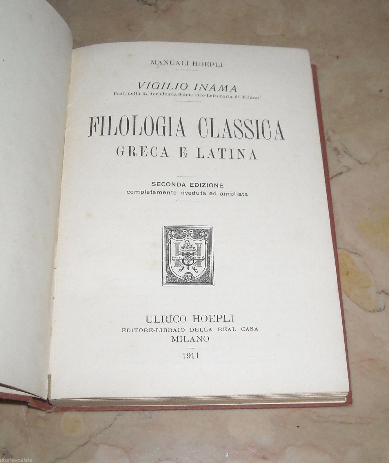 Filologia Classica Greca E Latina, Inama, 1911, Hoepli Milano
