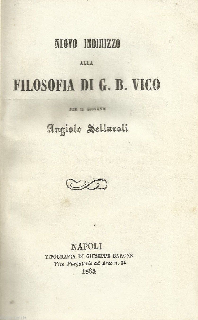 Nuovo Indirizzo Alla Filosofia Di G.B. Vico, Sellaroli 1864 Napoli