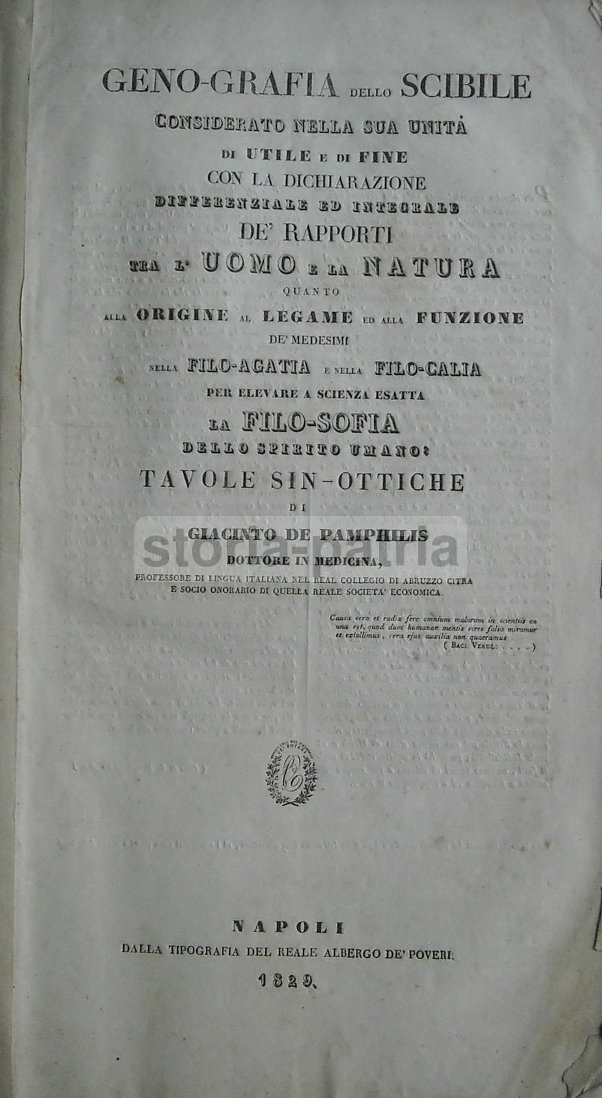 Geno Grafia Dello Scibile, De Pamphilis 1829 Napoli Rara Prima