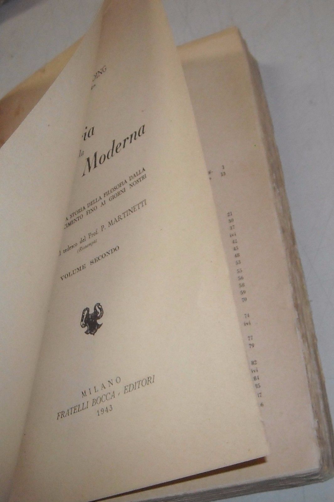 Storia Della Filosofia Moderna. Harald Hoffding, Bocca, 1943