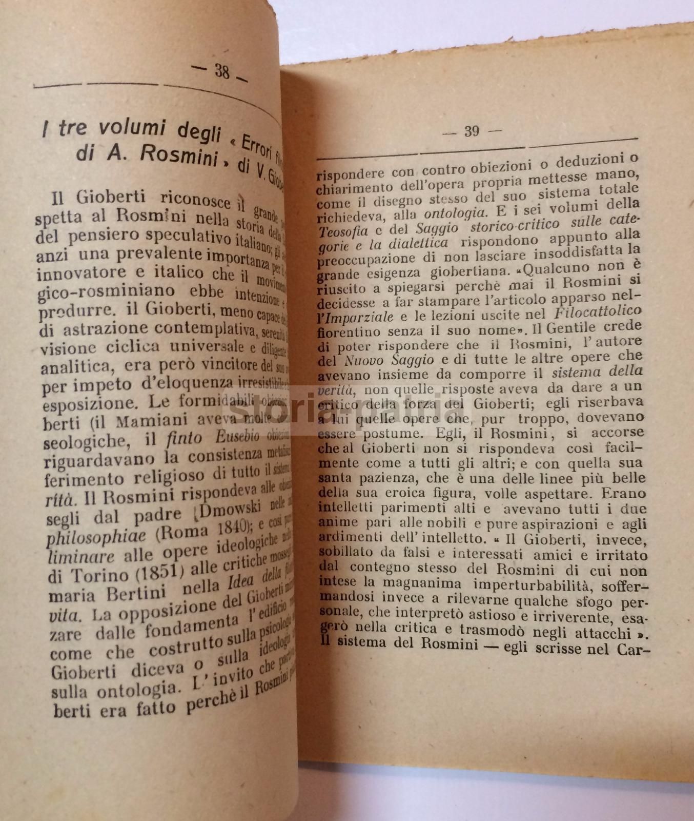 Rosmini. Il Problema Fondamentale. Della Rocca, 1922. Rara Edizione.