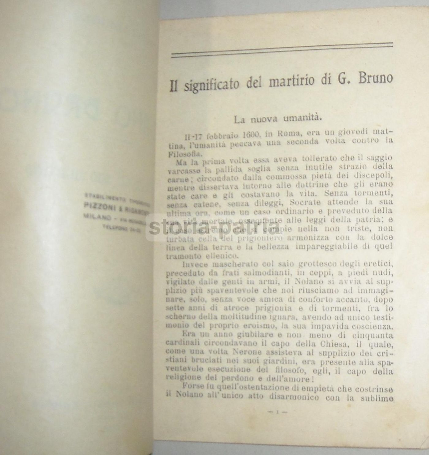 Giordano Bruno: Il Significato Del Suo Martirio, Arturo Labriola 1910