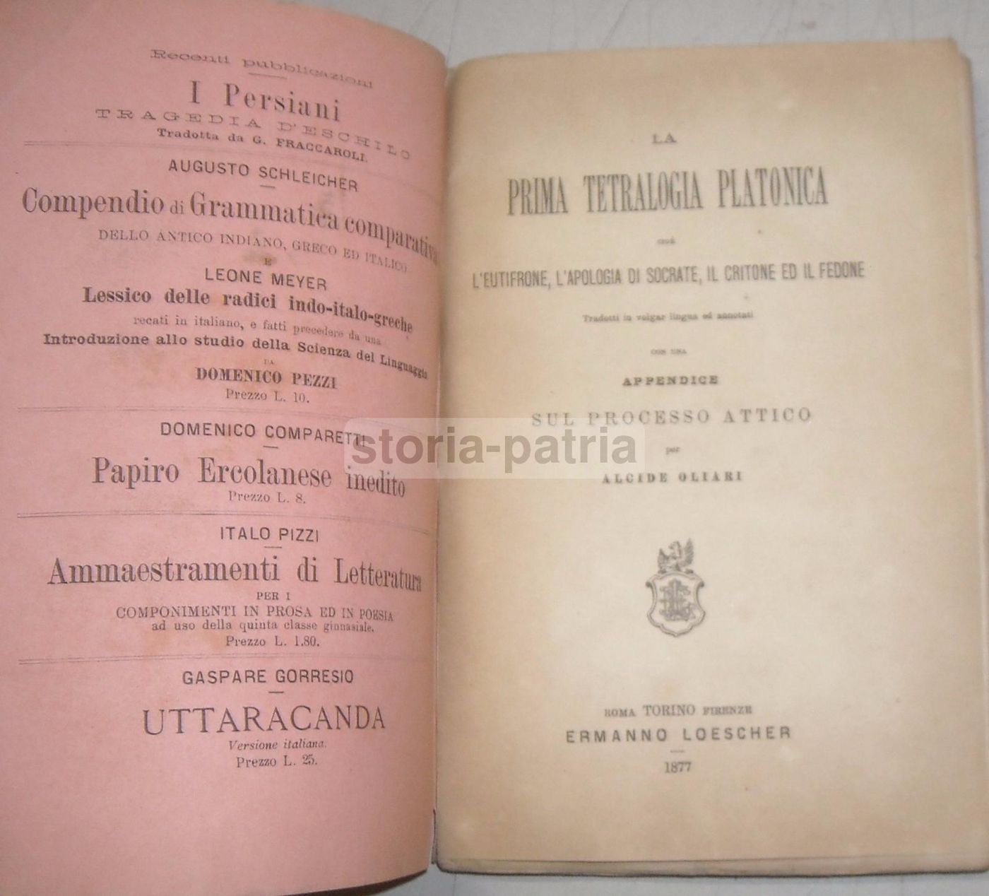 Prima Tetralogia Platonica Oliari 1877 Socrate Critone Fedone
