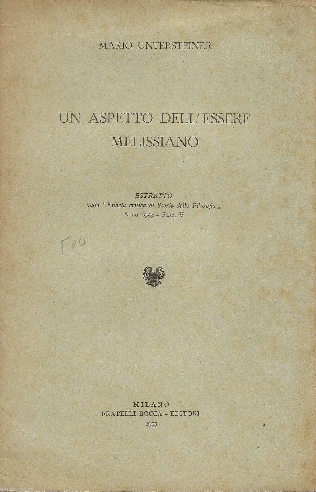 Untersteiner, Un Aspetto Dell'Essere Melissiano. Bocca, 1953