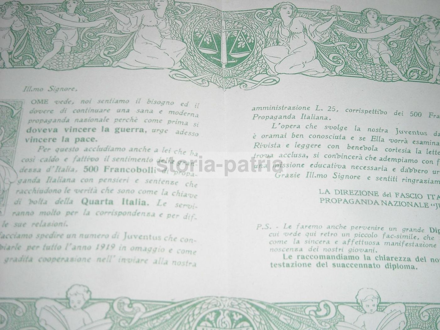 Volantino Juventus Firenze 1919 Francobolli Grande Guerra Diploma