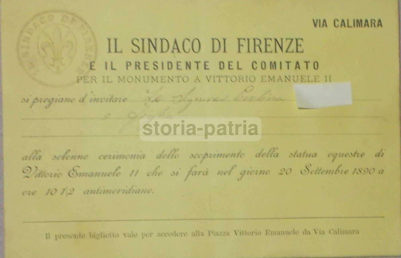 Invito Inaugurazione Monumento Vittorio Emanuele II, Firenze 1890