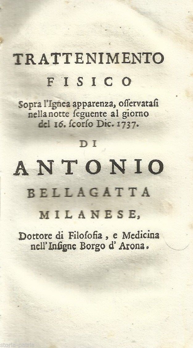 Aurora Boreale 1737 Bellagatta Milano Arona Trattato Scientifico