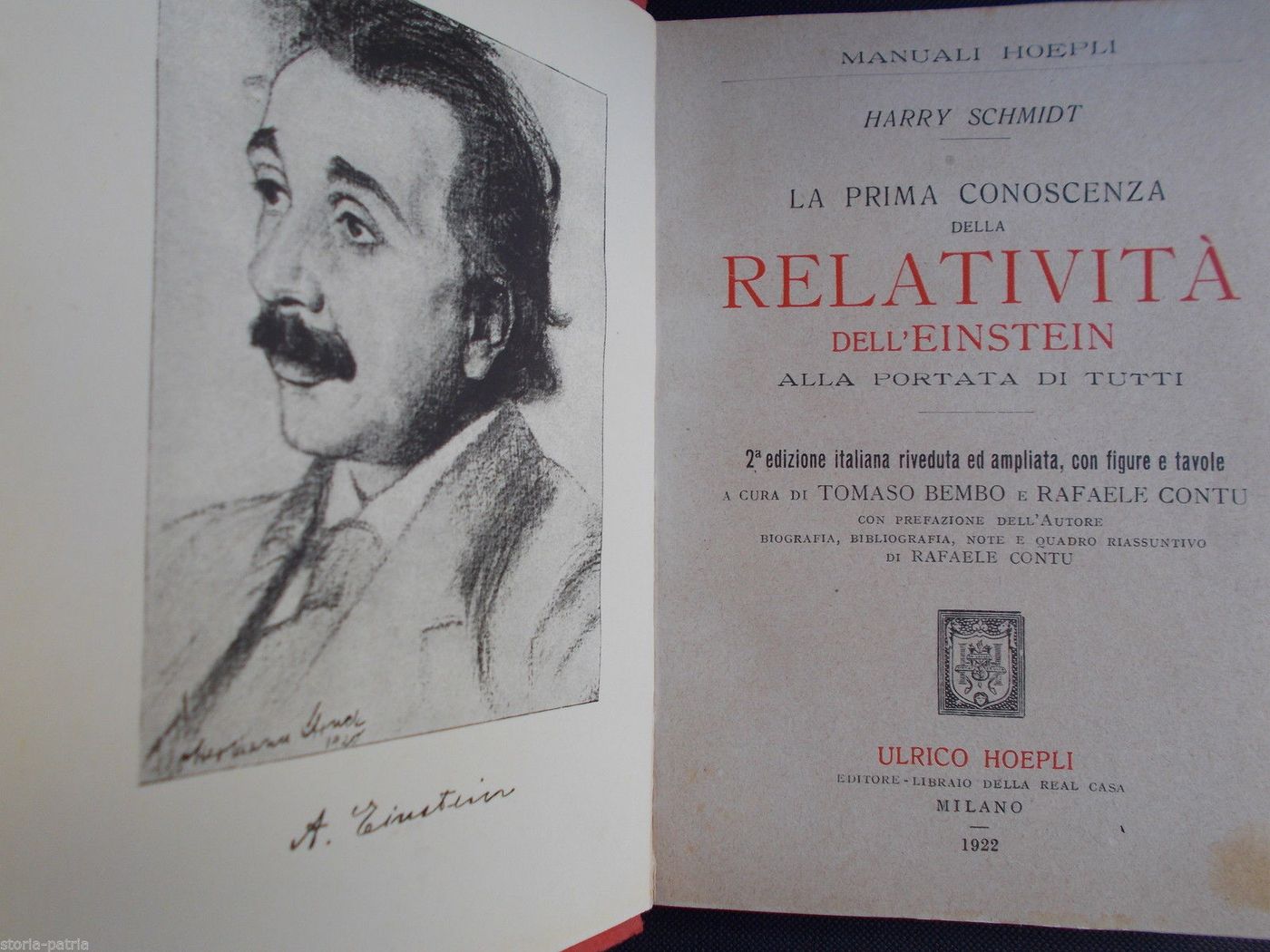 La Prima Conoscenza Della Relatività Dell'Einstein   H. Schmidt (Hoepli, 1922)