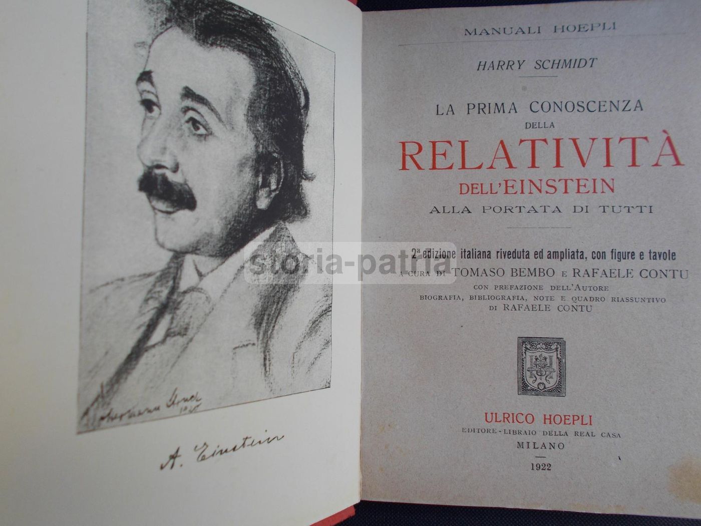 La Prima Conoscenza Della Relatività Dell'Einstein   H. Schmidt (Hoepli, 1922)