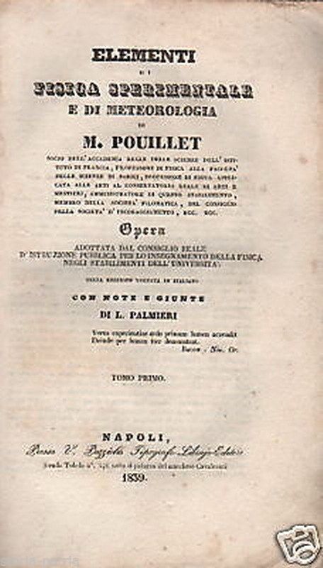 Elementi Di Fisica Sperimentale E Di Meteorologia, Pouillet E Palmieri, Napoli 1839