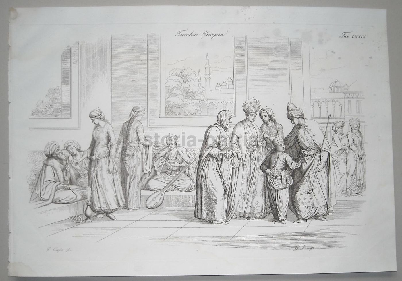 Incisione Antica Turchia Europea, Scena d'Interno E Costumi, 1800 Circa