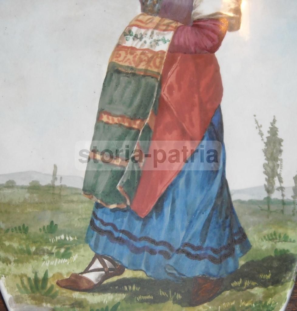 Piatto In Ceramica Con Costume Popolare E Ballerina Di Tarantella, XIX Secolo