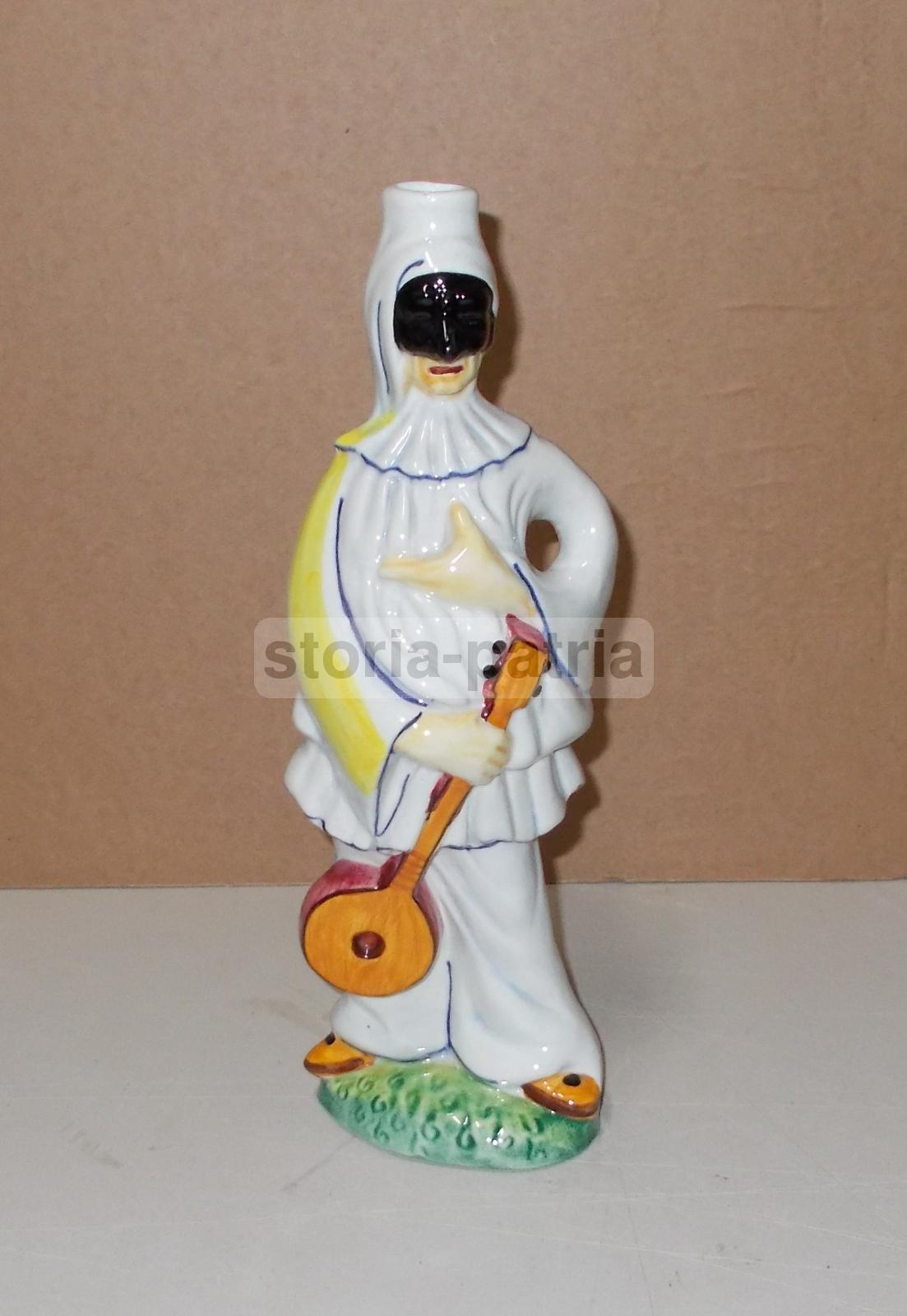 Bottiglia Ceramica Pulcinella Marmaca Maschera Napoletana Vintage