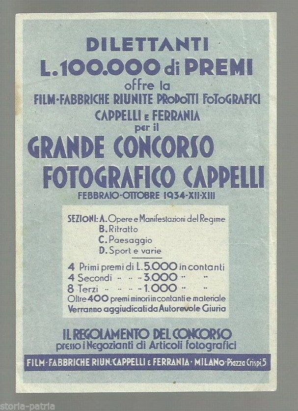 Volantino Concorso Fotografico Cappelli Ferrania 1934 Milano