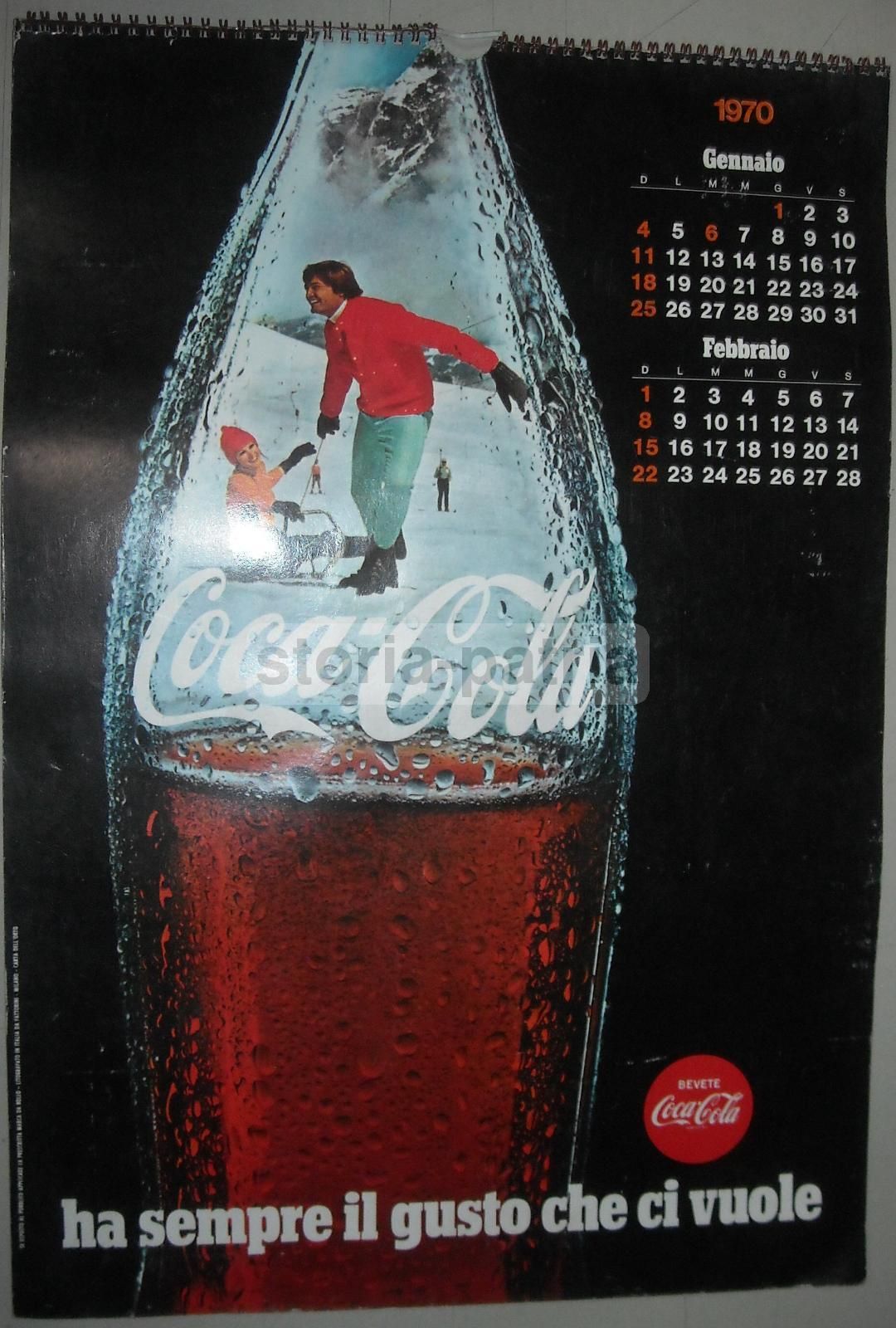 Calendario Pubblicitario Coca Cola 1970 Sport Fotografia Vintage