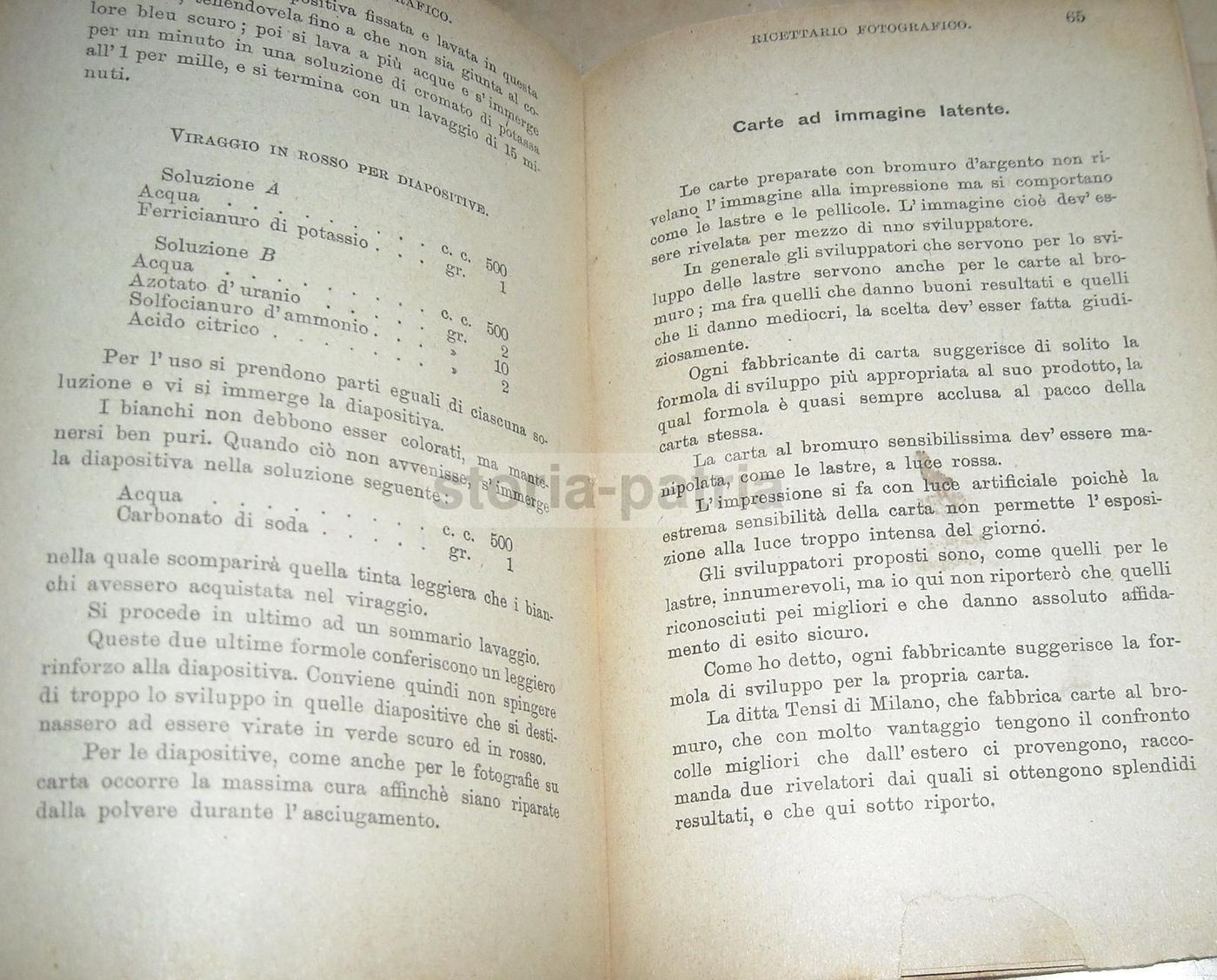 Ricettario Fotografico L. Sassi 1919 Tecnica Sviluppo Fotografia