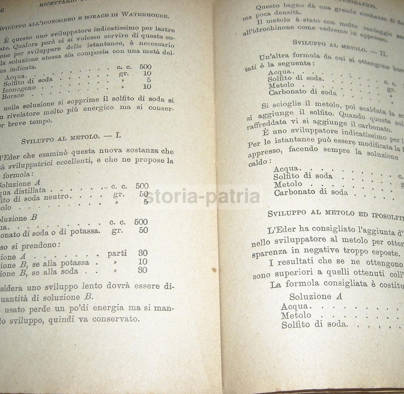 Ricettario Fotografico L. Sassi 1919 Tecnica Sviluppo Fotografia