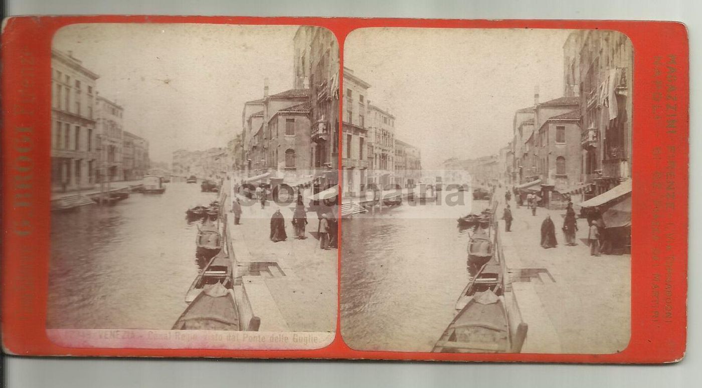 Fotografia Stereo Venezia Canal Regio Ponte Guglie Brogi 1800