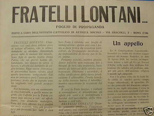 Fratelli Lontani: Foglio Di Propaganda Sull'Emigrazione Italiana, Anni '30