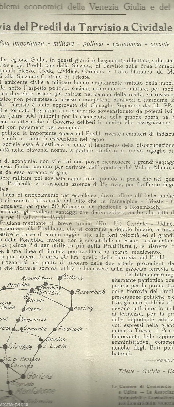 Ferrovia Del Predil 1923 Mappa Topografica Trieste Udine Gorizia