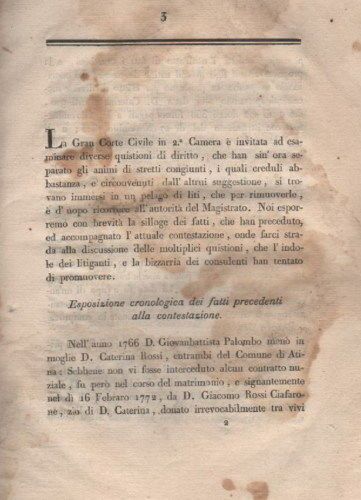 Allegazione Giuridica Atina 1830: Famiglie Palombo, Cianfarone, Rossi, Grilli