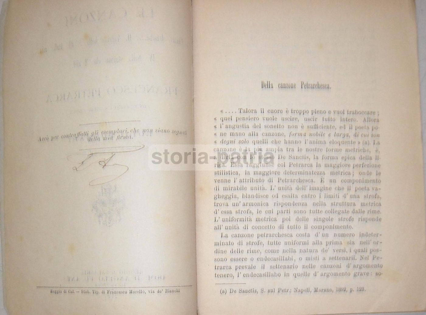 Furnari, Le Canzoni. Petrarca, Reggio Calabria, 1895. Prima Edizione.