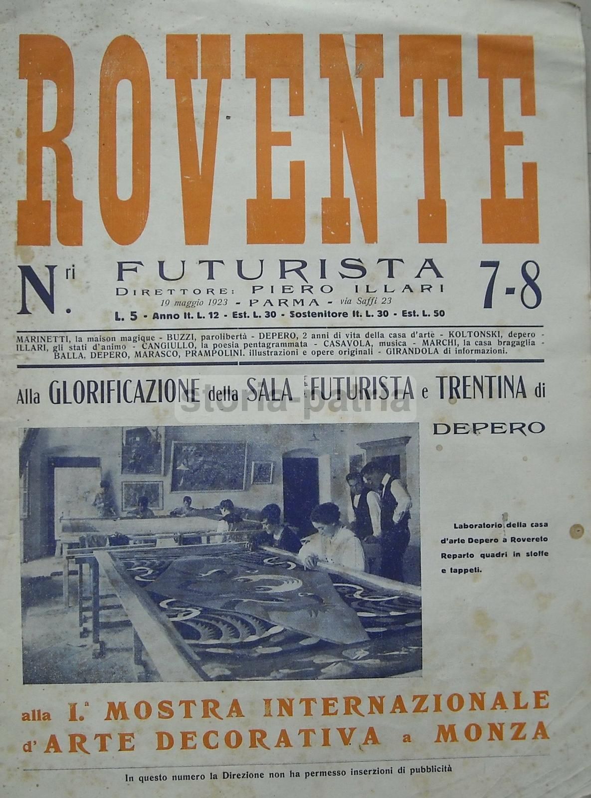 Rovente Futurista 1923, Depero, Marinetti, Esposizione Monza, Balla