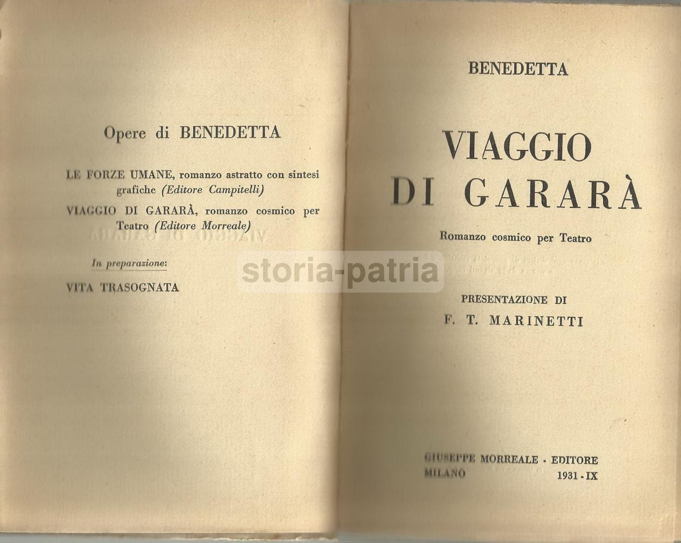 Viaggio Di Gararà. Benedetta (Cappa) Marinetti. Prima Edizione 1931. Futurismo.