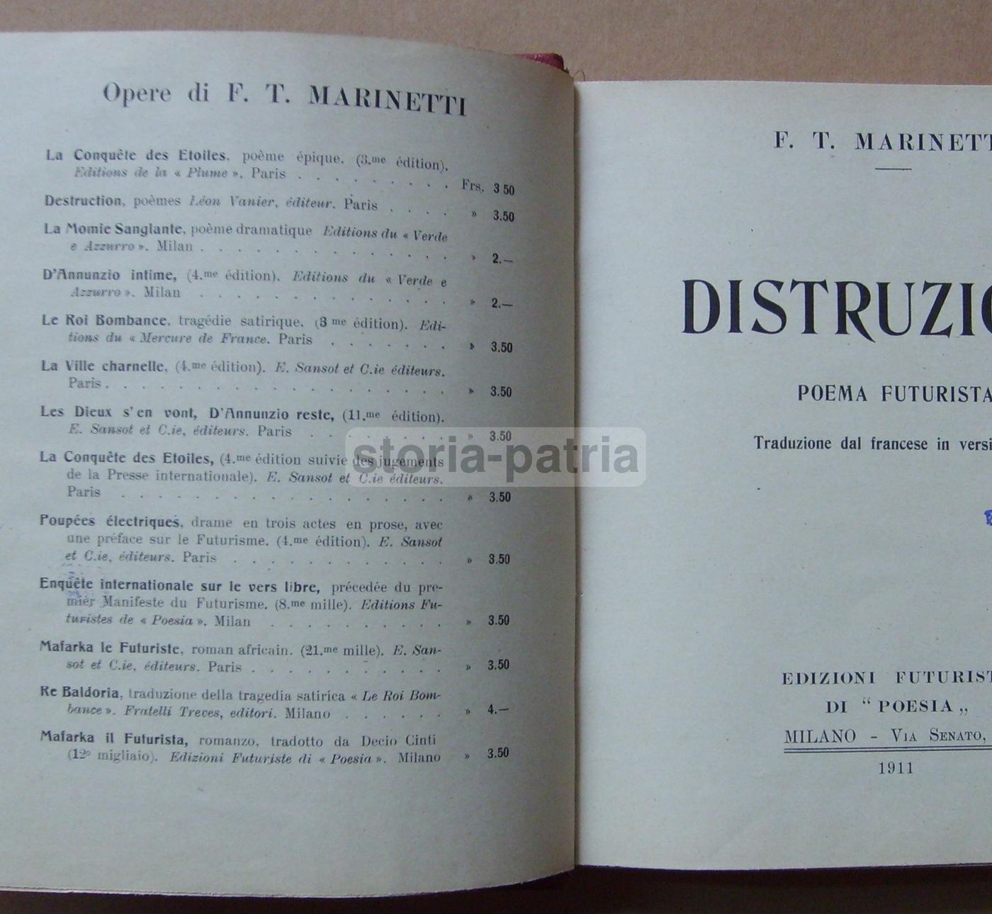 Marinetti, Distruzione (1911): Poema Futurista, Prima Edizione Rara