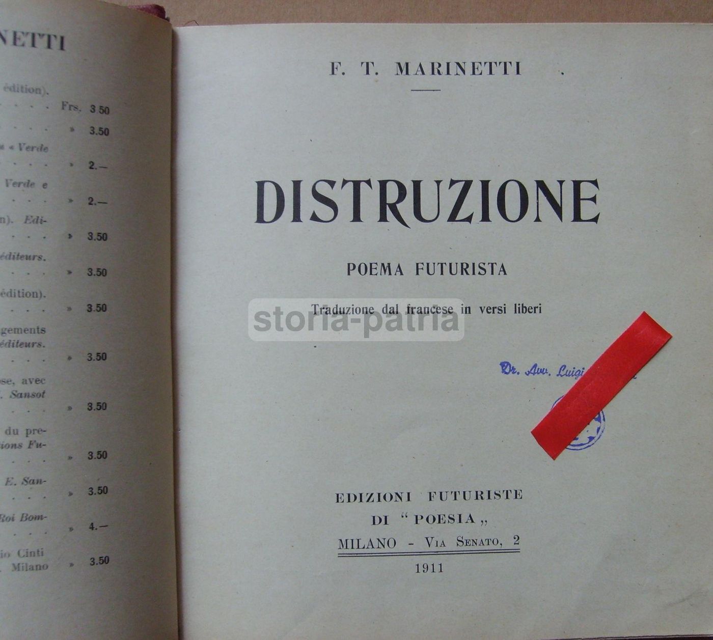 Marinetti, Distruzione (1911): Poema Futurista, Prima Edizione Rara