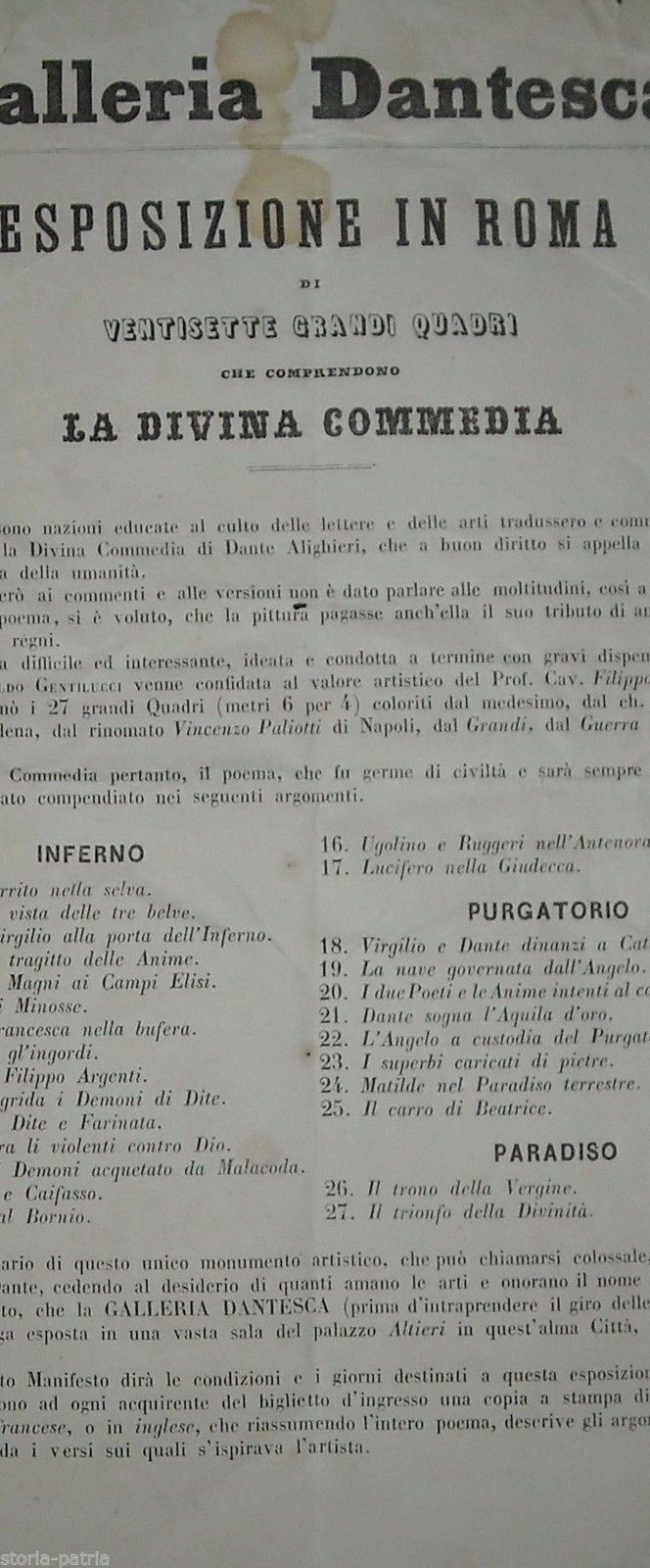 Galleria Dantesca: Esposizione A Roma, Volantino Della Divina Commedia