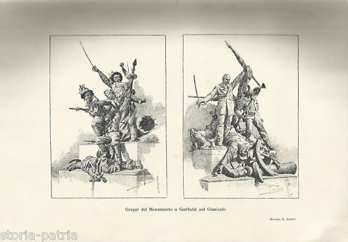 Stampa Antica Monumento Garibaldi Gianicolo Gallori 1907