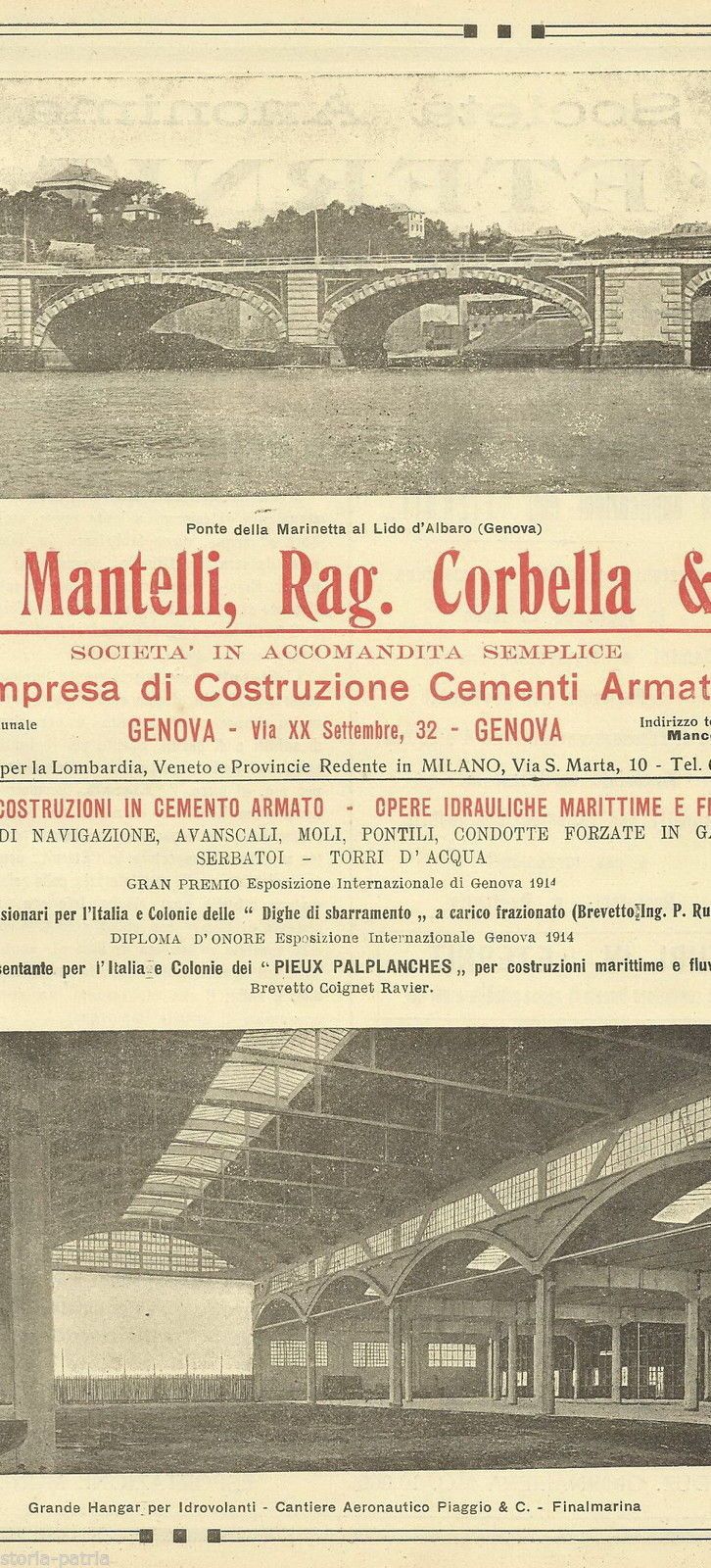 Volantino Mantelli Corbella Cemento Armato Genova Eternit 1922