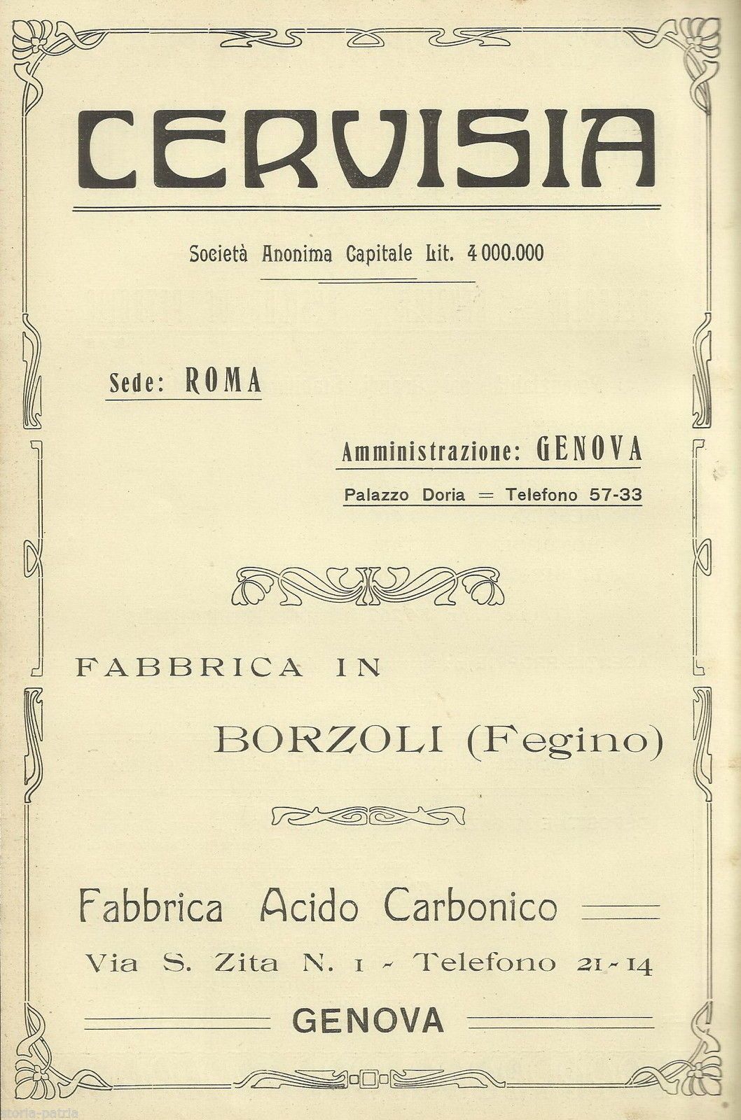 Volantino Pubblicitario Cervisia E Petrolio Genova Borzoli 1922