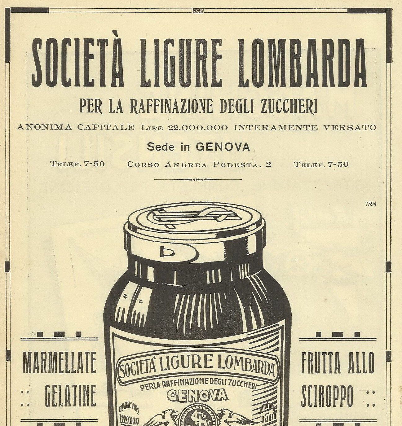 Volantino Pubblicitario Società Ligure Lombarda E Grimaldi & C., Genova 1922