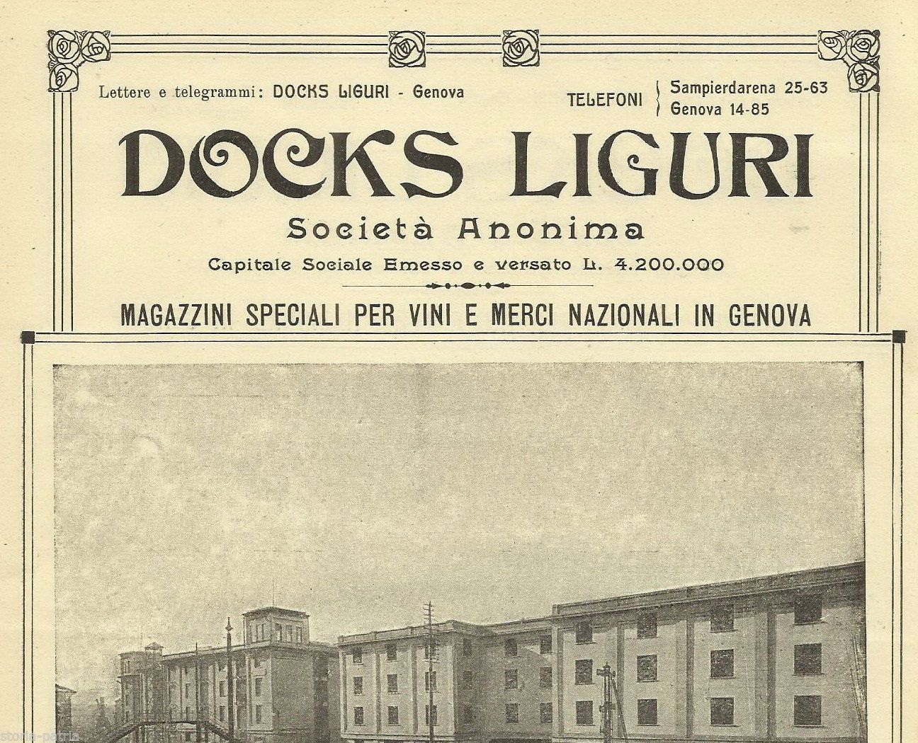 Volantino Pubblicitario Docks Liguri, Genova Sampierdarena, 1922