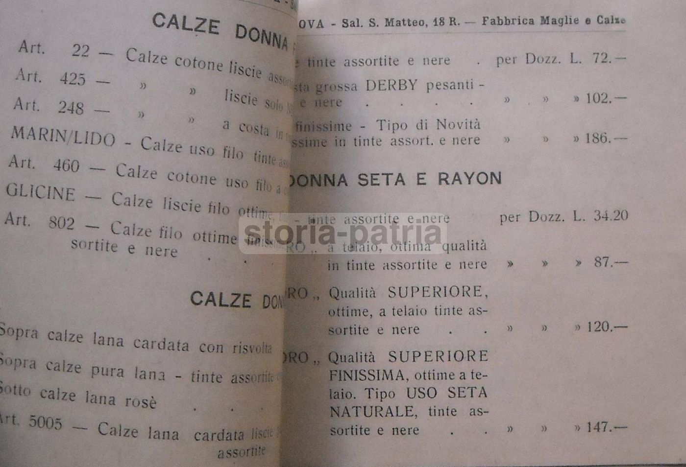 Listino Rivendita Maglieria Francesco Traverso Genova 1938
