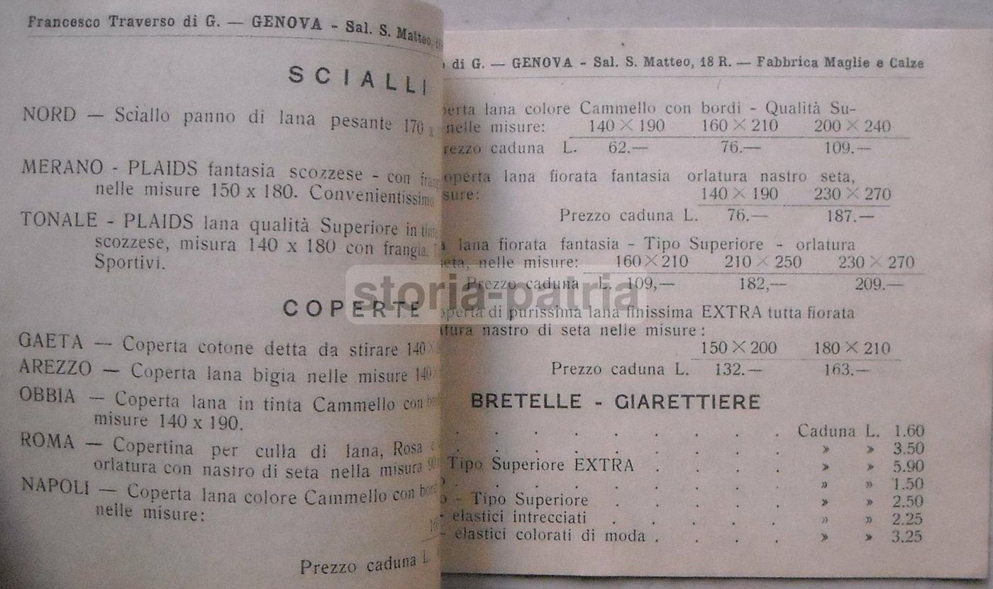 Listino Rivendita Maglieria Francesco Traverso Genova 1938