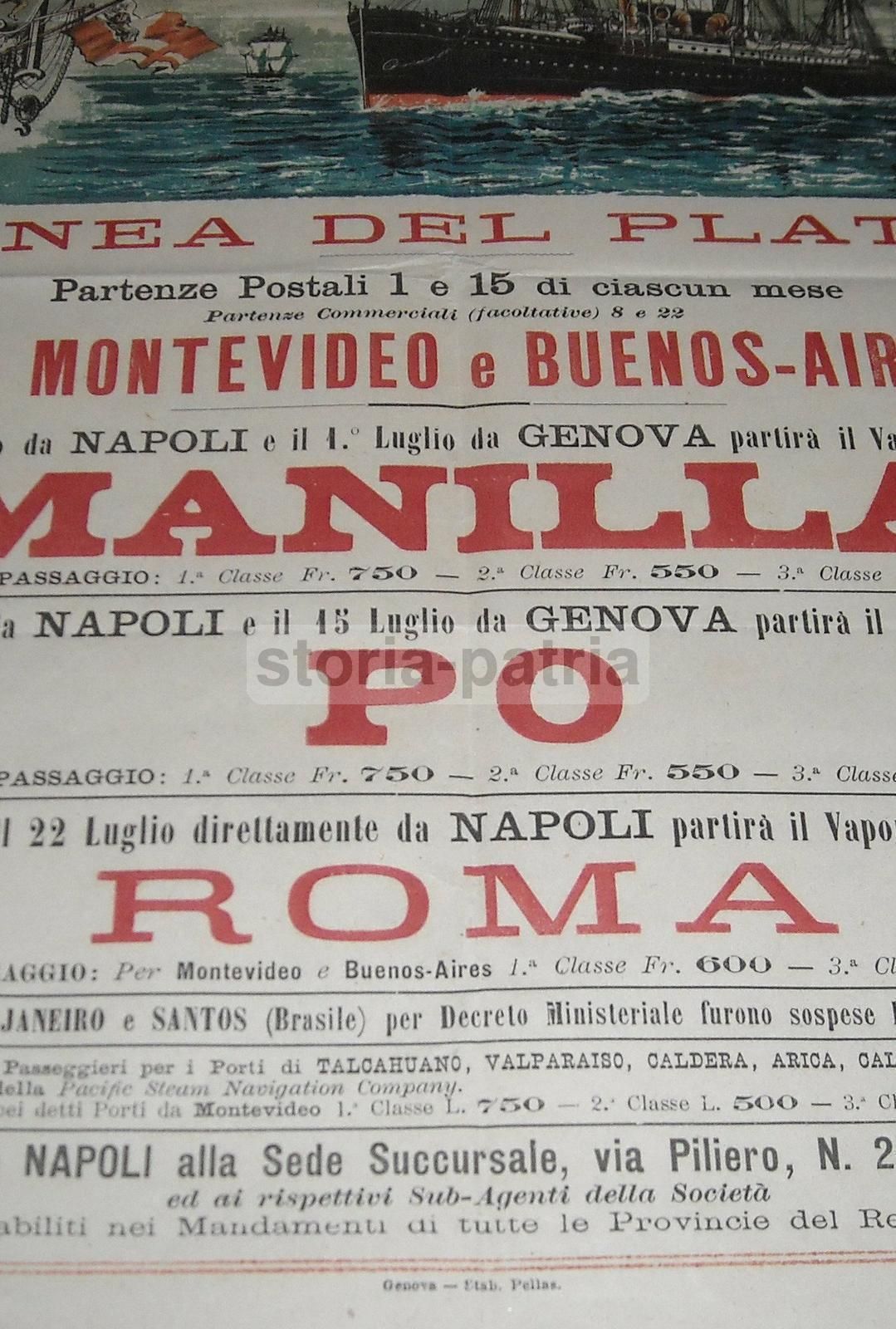 Manifesto Navigazione Generale Italiana, 1890, Genova E Napoli Per Le Americhe