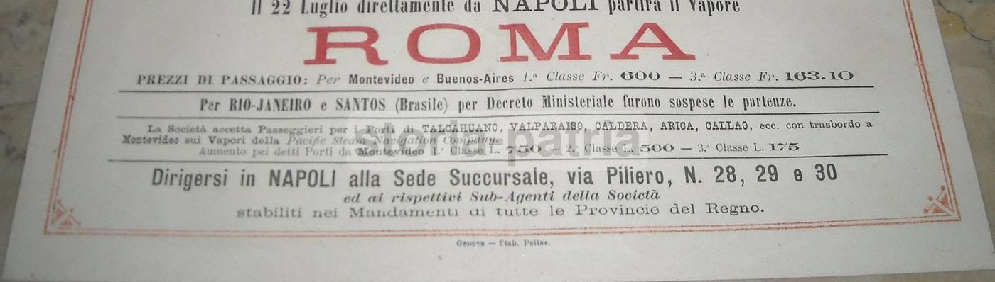 Manifesto Navigazione Generale Italiana, 1890, Genova E Napoli Per Le Americhe