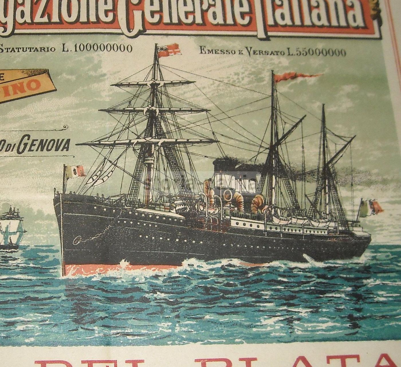 Manifesto Navigazione Generale Italiana, 1890, Genova E Napoli Per Le Americhe